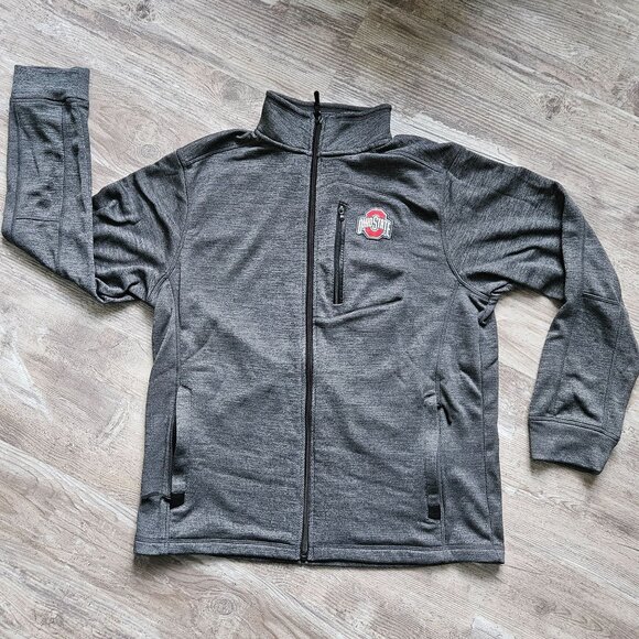 OSU Ohio State Buckeyes Full Zip Charcoal Gray Light Jacket Zip Pockets Size M - Picture 2 of 16